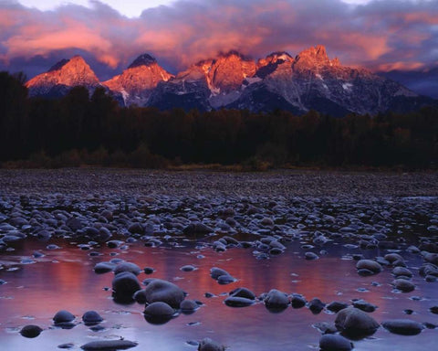 WY, Grand Tetons and the Snake River at sunrise White Modern Wood Framed Art Print with Double Matting by Talbot Frank, Christopher