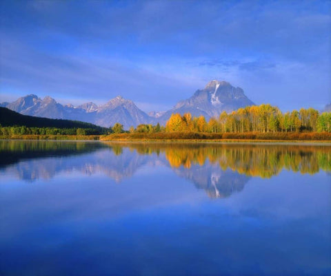 WY, Grand Tetons Grand Tetons reflecting autumn White Modern Wood Framed Art Print with Double Matting by Talbot Frank, Christopher
