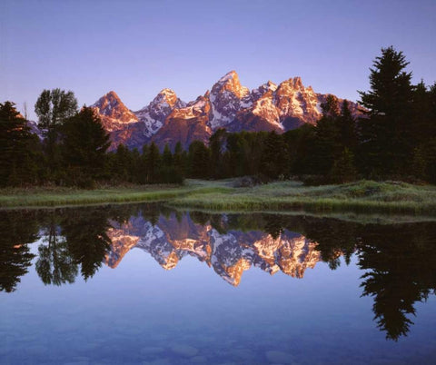 Wyoming Grand Tetons reflect in the Snake River White Modern Wood Framed Art Print with Double Matting by Talbot Frank, Christopher
