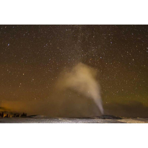 Wyoming, Yellowstone Old Faithful Geyser, night Gold Ornate Wood Framed Art Print with Double Matting by Illg, Cathy and Gordon