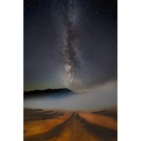 USA-Wyoming-Yellowstone National Park Milky Way above Grand Prismatic Spring Black Modern Wood Framed Art Print with Double Matting by Jaynes Gallery