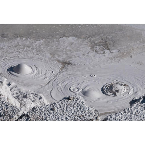 USA-Wyoming-Yellowstone National Park-Atrists Paintpots-Boiling hot mud pots White Modern Wood Framed Art Print by Hopkins, Cindy Miller