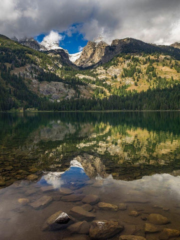 Landscape with reflection of Teton Mountains in Bradley Lake-Grand Teton National Park-Wyoming White Modern Wood Framed Art Print with Double Matting by Garber, Howie
