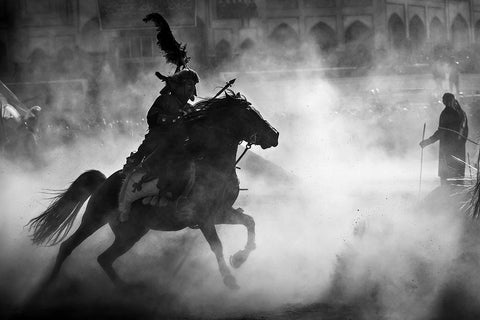 Lunge Black Ornate Wood Framed Art Print with Double Matting by Momeni, Mohammadreza