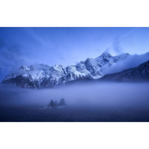 Misty Winter Evening Black Modern Wood Framed Art Print by Gastager, Daniel