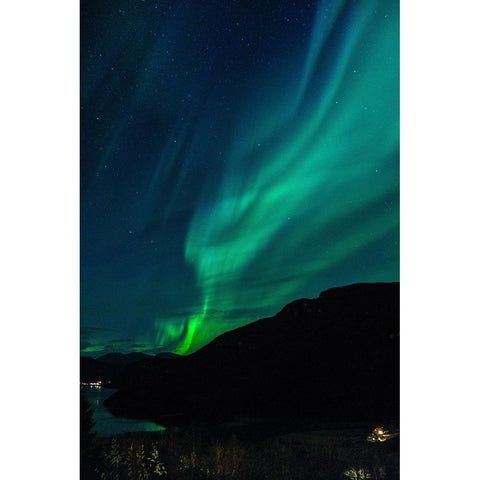 Northern Lights In October Black Modern Wood Framed Art Print with Double Matting by Caroline Stroksnes, Mette