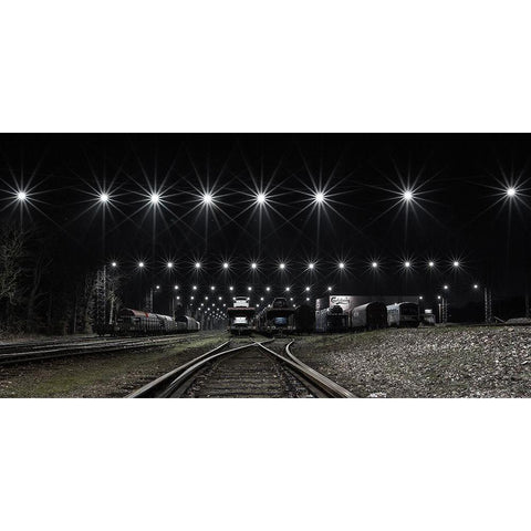 Train Stars Black Modern Wood Framed Art Print by Londal, Leif