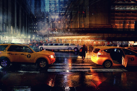 Taxi White Modern Wood Framed Art Print with Double Matting by Della Latta, Massimo