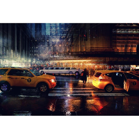 Taxi Gold Ornate Wood Framed Art Print with Double Matting by Della Latta, Massimo
