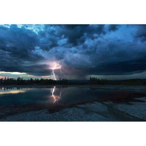 Lightning Above Turquoise Pool Gold Ornate Wood Framed Art Print with Double Matting by Fu, Annie