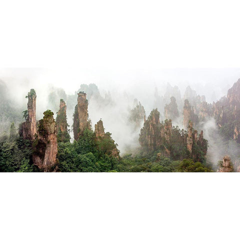 Cloud-Shrouded Zhangjiajie Gold Ornate Wood Framed Art Print with Double Matting by Zhu, Hua