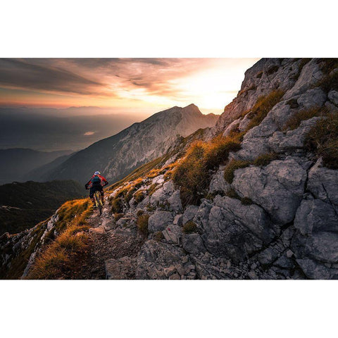 Sunset High Alpine Ride Black Modern Wood Framed Art Print with Double Matting by Bertoncelj, Sandi