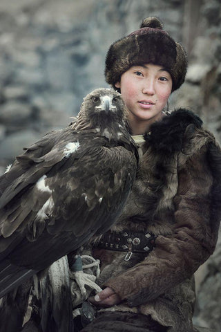 New Gen. Eagle Hunter,Mongolia White Modern Wood Framed Art Print with Double Matting by Whanset, Saravut