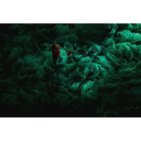 The Green Field Black Modern Wood Framed Art Print with Double Matting by Song, Gunarto