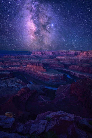 Milky Way Over Dead Horse Point White Modern Wood Framed Art Print with Double Matting by Xu, Mei