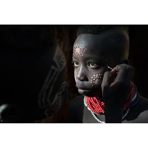 Ethiopian Karo Tribes Black Modern Wood Framed Art Print with Double Matting by Intarob, Sarawut