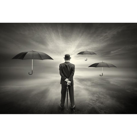 El Seapor De Los Paraguas Black Modern Wood Framed Art Print by Antonio Trivino, Jose