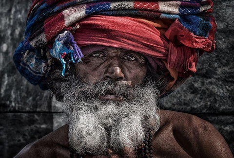 Man At The Pashupatinath Temple - Kathmandu White Modern Wood Framed Art Print with Double Matting by Inazio Kuesta, Joxe