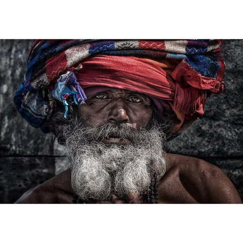 Man At The Pashupatinath Temple - Kathmandu Black Modern Wood Framed Art Print by Inazio Kuesta, Joxe