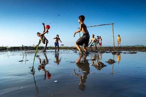 Play Football Black Ornate Wood Framed Art Print with Double Matting by Puji Anggriawan, Prianto