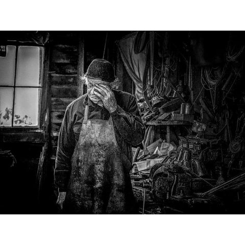 Headache Black Modern Wood Framed Art Print by Ma, Frank
