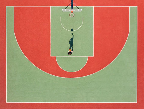 Shadow basketball White Modern Wood Framed Art Print with Double Matting by Polischuk, Ekaterina