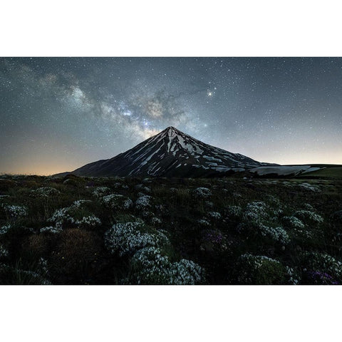 Dark horse and Damavand Black Modern Wood Framed Art Print with Double Matting by Babaei, Hosein