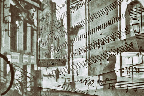 Music Is In The Air Black Ornate Wood Framed Art Print with Double Matting by Pascale, Vincenzo