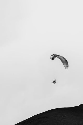 Paragliding Black Ornate Wood Framed Art Print with Double Matting by Wang, Bill