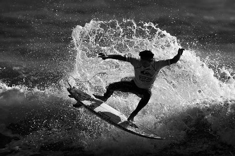 Surfer Black Ornate Wood Framed Art Print with Double Matting by Wang, Ti