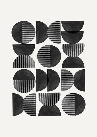 Mid Century-Geometric Black Ornate Wood Framed Art Print with Double Matting by The Miuus Studio