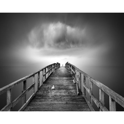 Ancient Pier Of Sassnitz White Modern Wood Framed Art Print by Winkler, Jens