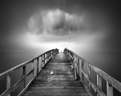 Ancient Pier Of Sassnitz White Modern Wood Framed Art Print with Double Matting by Winkler, Jens