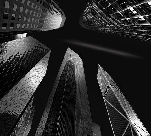 Skyscrapers Black Ornate Wood Framed Art Print with Double Matting by Zeng, Jiahong