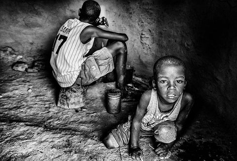 Ilchamus Tribe Children At Home - Kenya Black Ornate Wood Framed Art Print with Double Matting by Inazio Kuesta, Joxe