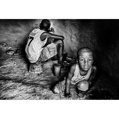Ilchamus Tribe Children At Home - Kenya White Modern Wood Framed Art Print by Inazio Kuesta, Joxe