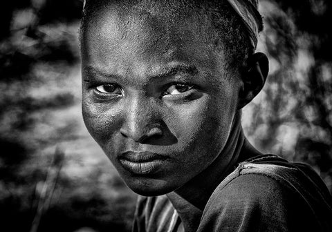 Pokot Tribe Girl-I - Kenya Black Ornate Wood Framed Art Print with Double Matting by Inazio Kuesta, Joxe
