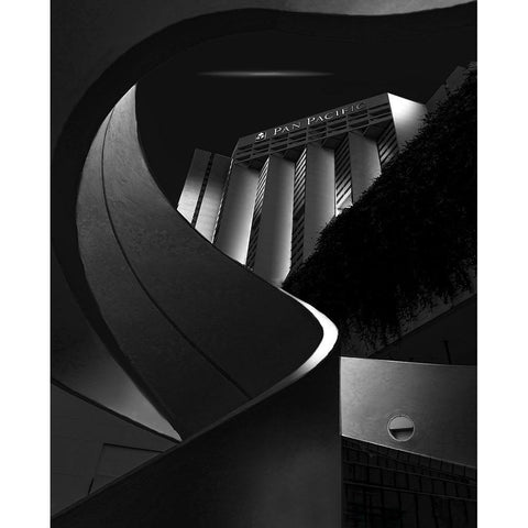 Pan Pacific Nightview Black Modern Wood Framed Art Print with Double Matting by Zeng, Jiahong