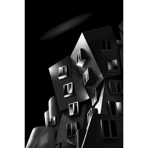 Stata Center Black Modern Wood Framed Art Print with Double Matting by Thwaits, Yun
