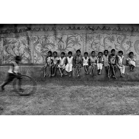 Child Game Black Modern Wood Framed Art Print by Das, Avishek