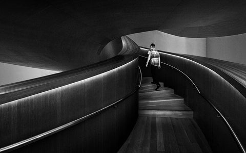 Stairs 7 White Modern Wood Framed Art Print with Double Matting by Zhou, Steven