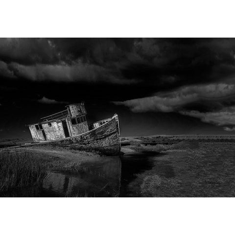 Shipwreck Black Modern Wood Framed Art Print with Double Matting by Zeng, Jiahong
