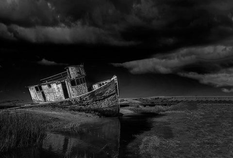Shipwreck Black Ornate Wood Framed Art Print with Double Matting by Zeng, Jiahong
