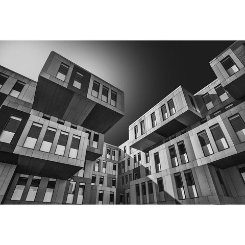 Tetris Black Modern Wood Framed Art Print with Double Matting by Figueras, Antoni
