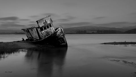 An Old Ship White Modern Wood Framed Art Print with Double Matting by Zhang, Annie