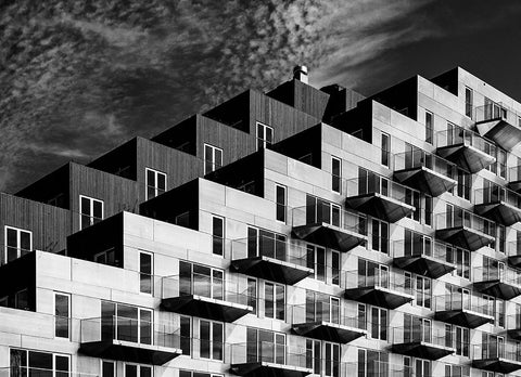 Blocks White Modern Wood Framed Art Print with Double Matting by Koer, Jaap
