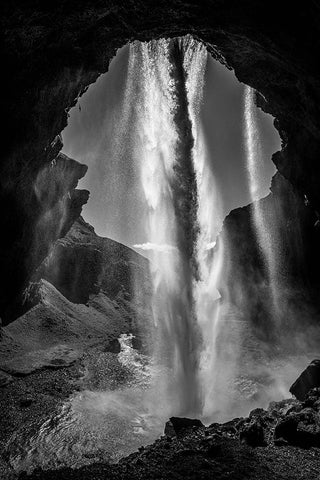 behind the waterfall Black Ornate Wood Framed Art Print with Double Matting by Reichelt, Dieter
