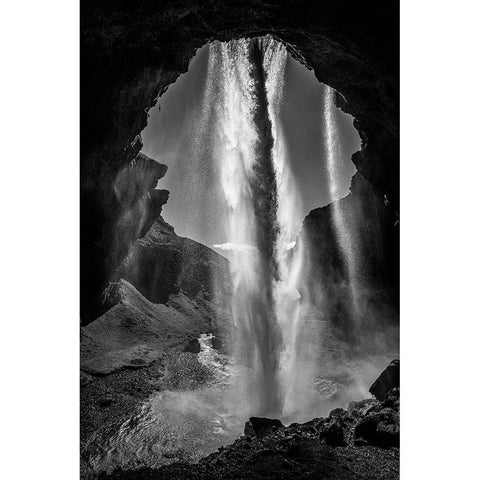 behind the waterfall Black Modern Wood Framed Art Print by Reichelt, Dieter