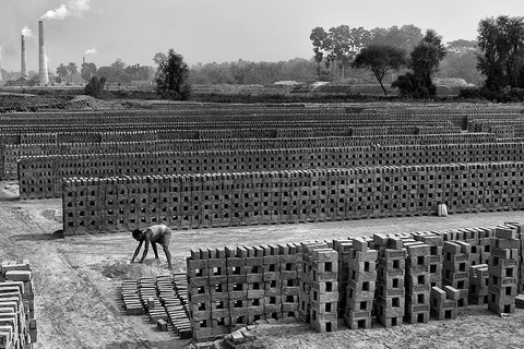 Working Alone In Brick Field Black Ornate Wood Framed Art Print with Double Matting by Das, Avishek