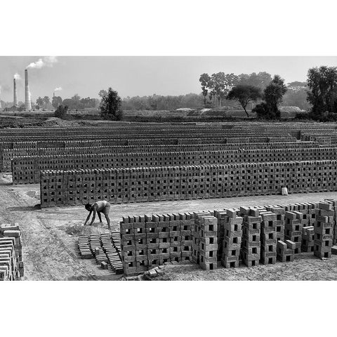 Working Alone In Brick Field Gold Ornate Wood Framed Art Print with Double Matting by Das, Avishek